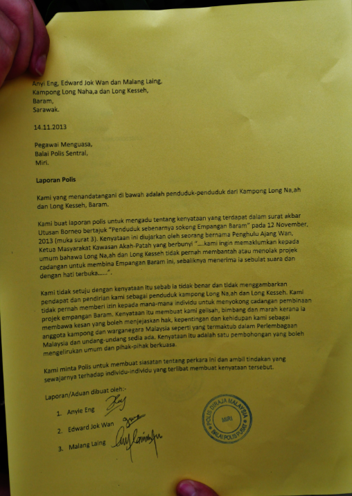 Police report lodged against Penghulu Ajeng Wan of Long Liam, Baram.