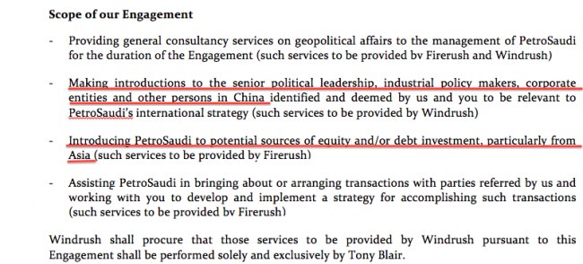 Terms of Engagement with Tony Blair Associates - making introductions for PetroSaudi