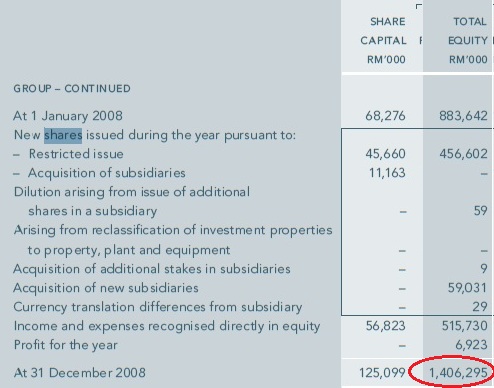 Capital increase from Majestic M share issue UBG AR 2008 2