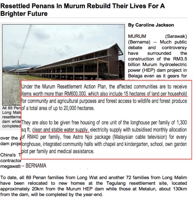 Bernama PR - plenty of carefully-worded promises, but no legal agreements. Tegalung does not even have a proper water supply let alone the other items promised.