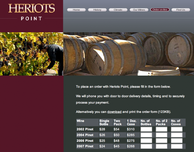 Evan's wine list