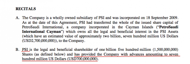 'The company' is the BVI joint venture company 1MDB PetroSaudi Limited.