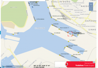 Loading up with champagne and fireworks? Equanimity has been moored at Incheon since the start of the week