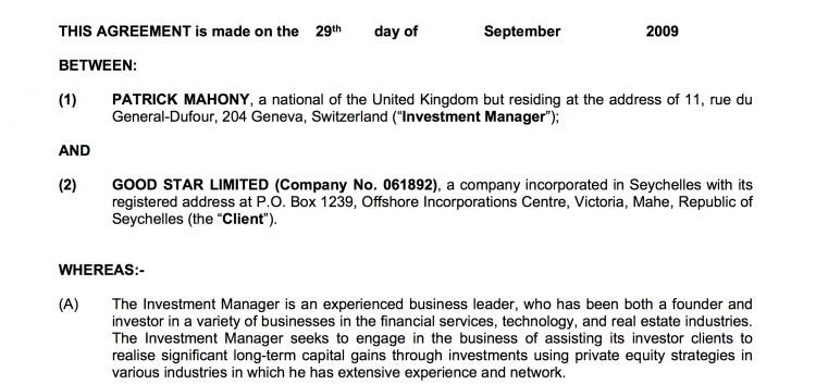 Patrick mahony mujur bulih kontrak enggau Good Star Ltd – kompeni ti enggi Jho Low ti udah mujur nyintak pansut US$700 juta ari dagang PetroSaudi