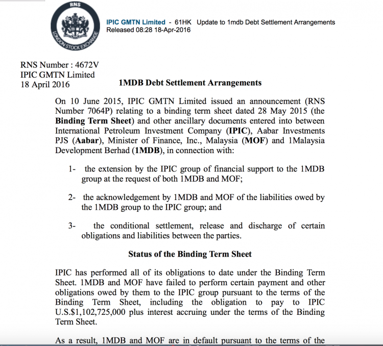 See you in court the new IPIC management have told 1MDB