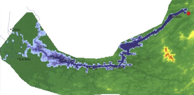 Projected flooding in the event of a failure of Bakun
