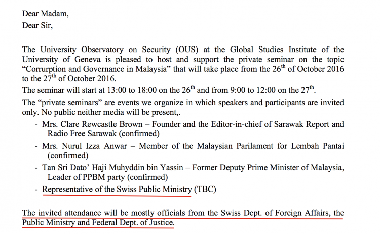 No promised Swiss officials attended the 'Seminar'. Nor did Nurul Izzar or Muhyiddin